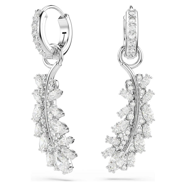 Swarovski Vienna Rhodium Plated Feather Drop Earrings
