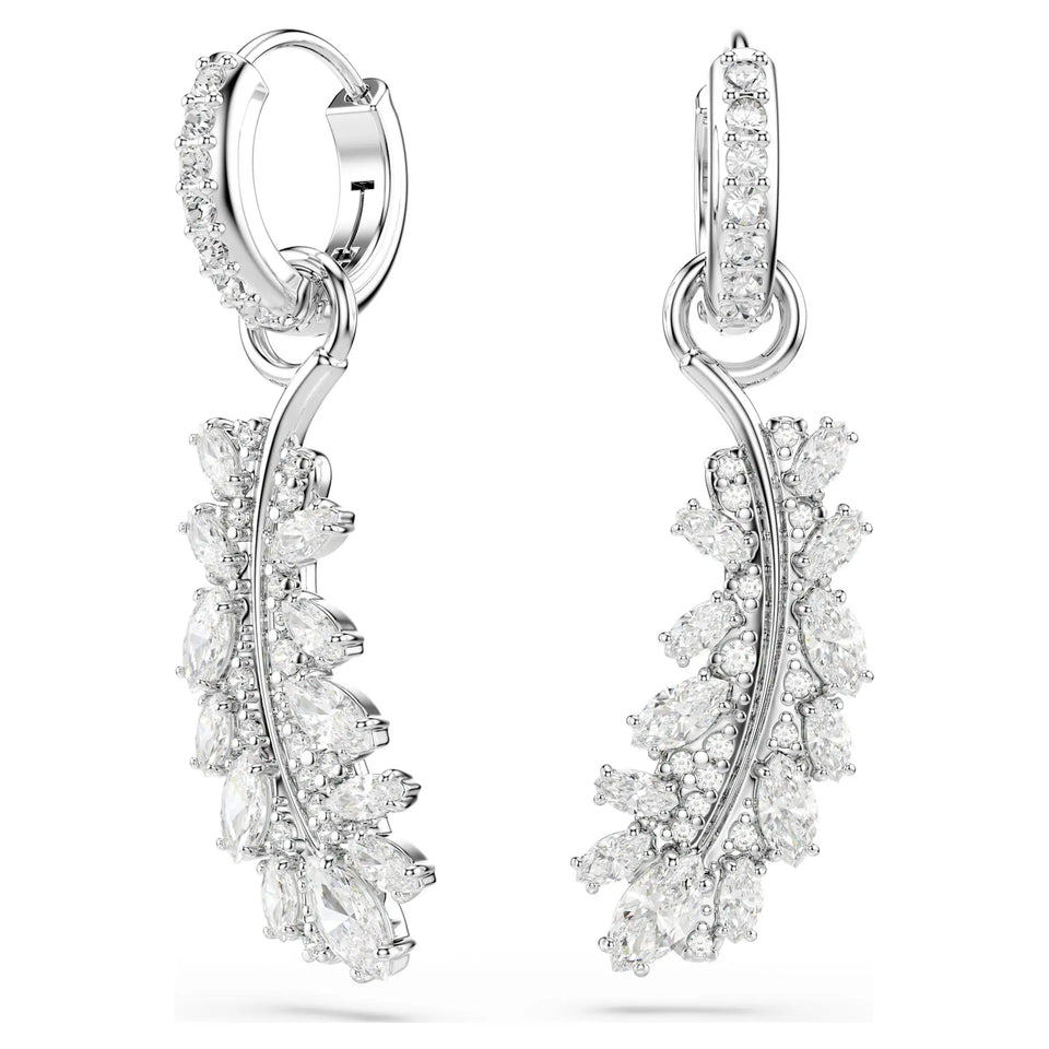 Swarovski Vienna Rhodium Plated Feather Drop Earrings