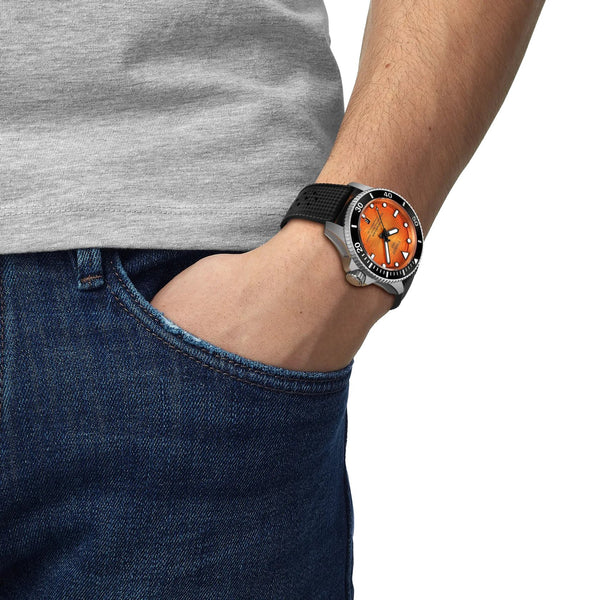 Tissot Men's Seastar 2000 44mm Orange Dial Automatic Watch
