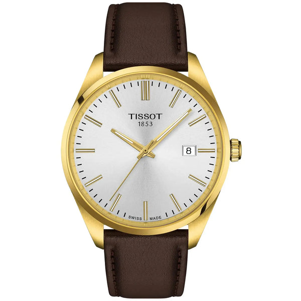 Tissot Men's PR 100 40mm Quartz Gold PVD Brown Leather Strap Watch