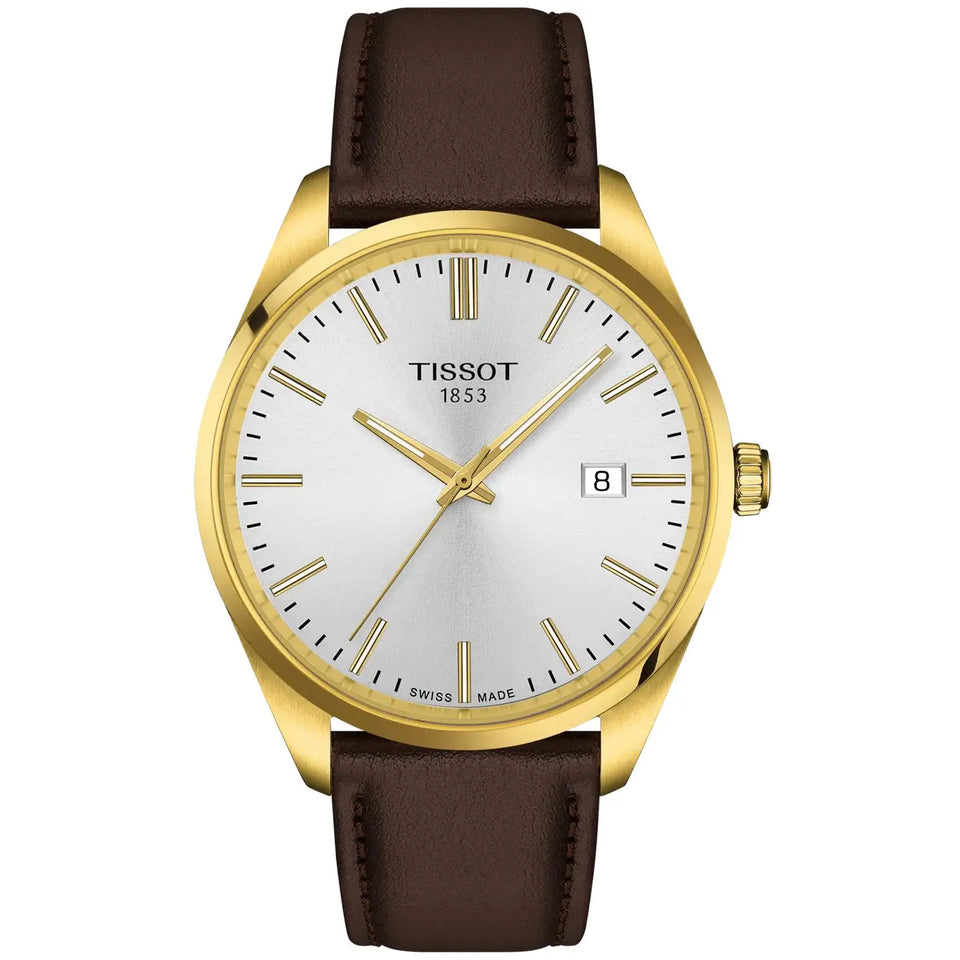 Tissot Men's PR 100 40mm Quartz Gold PVD Brown Leather Strap Watch