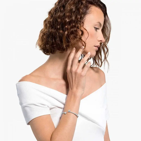Swarovski Attract Soul | White | Rhodium Plated Heart Bangle