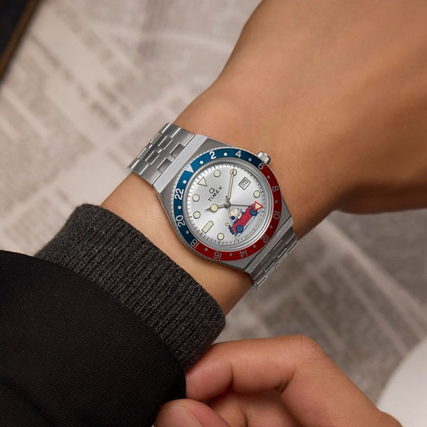 Timex Q Timex Peanuts GMT 38mm Blue & Red Bezel Watch