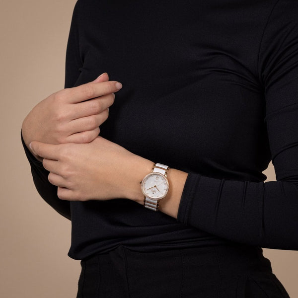 RADO Ladies CENTRIX Automatic Diamond White Ceramic Watch