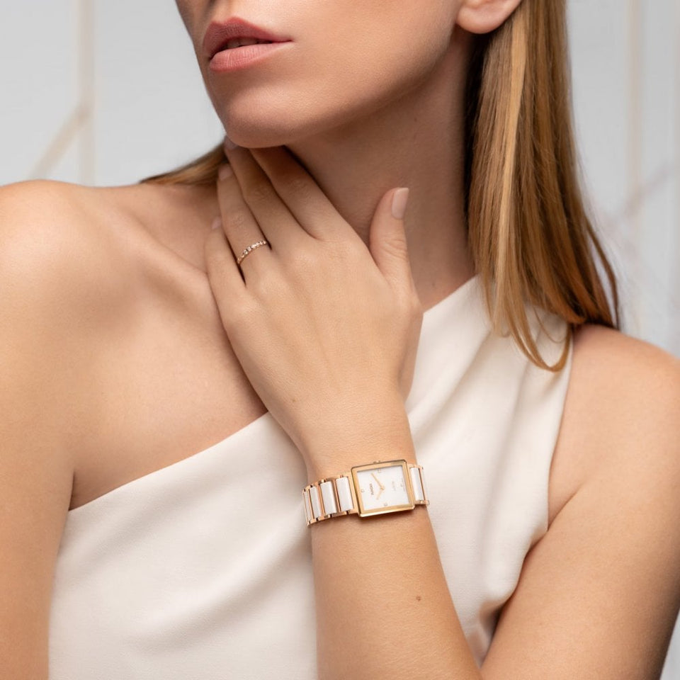 RADO Ladies INTEGRAL Diamonds White Ceramic & Rose Watch