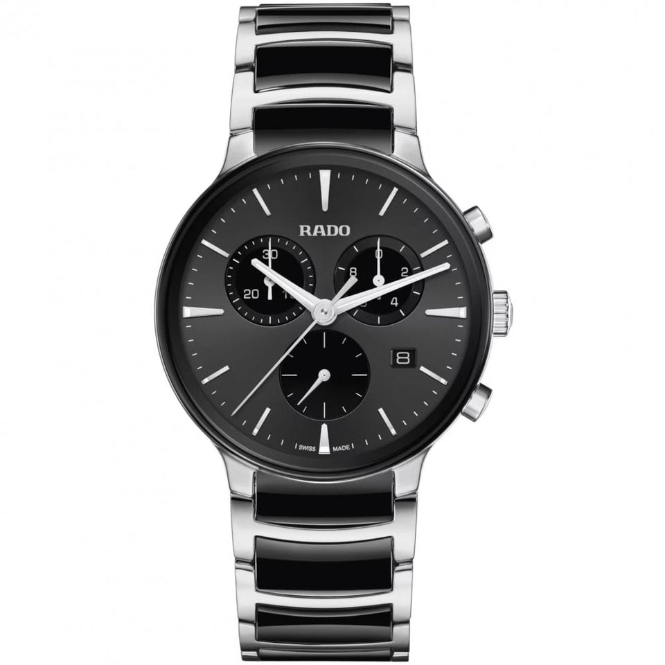 RADO Men's Centrix Black & Silver Chronograph Watch