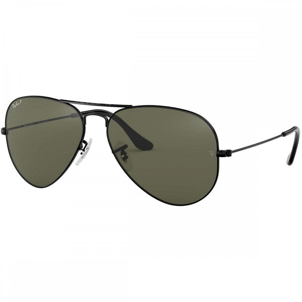 Ray-Ban AVIATOR Polished Black Metal with G-15 Green Polarised Lenses