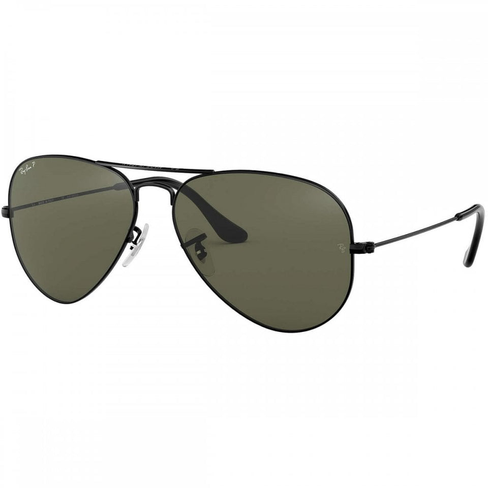 Ray-Ban AVIATOR Polished Black Metal with G-15 Green Polarised Lenses