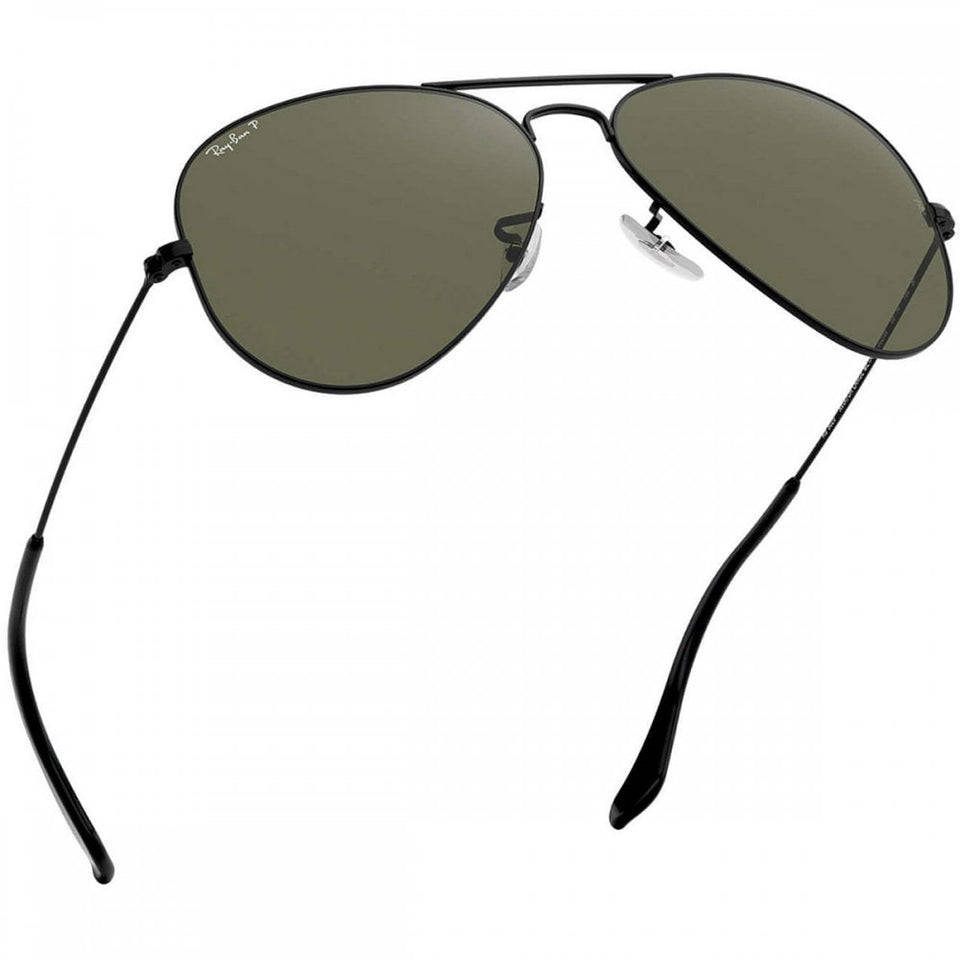 Ray-Ban AVIATOR Polished Black Metal with G-15 Green Polarised Lenses