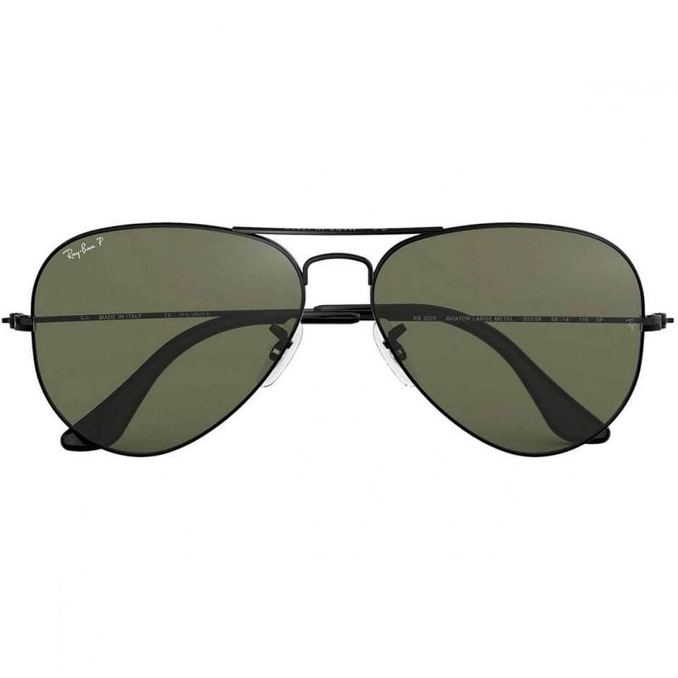 Ray-Ban AVIATOR Polished Black Metal with G-15 Green Polarised Lenses