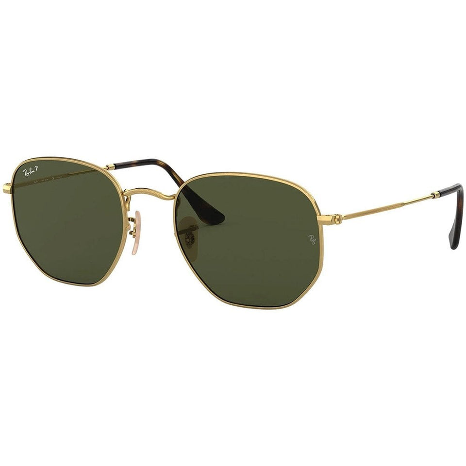 Ray-Ban HEXAGONAL Flat Polished Arista Gold with Green Polarised Lenses