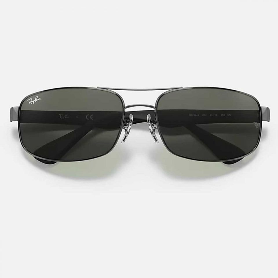 Ray-Ban RB3445 Polished Gunmetal Steel With Classic G-15 Green Lenses