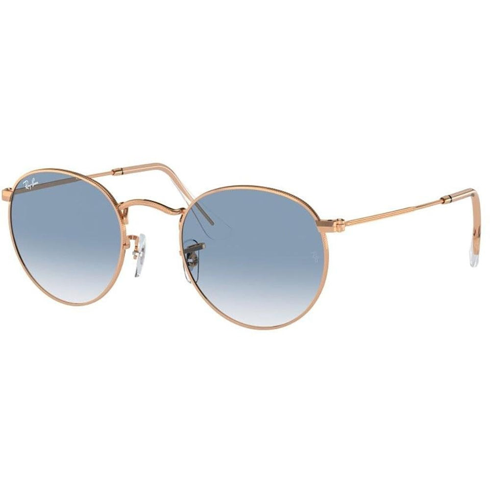 Ray-Ban ROUND METAL Polished Rose Gold With Clear Gradient Blue Lenses