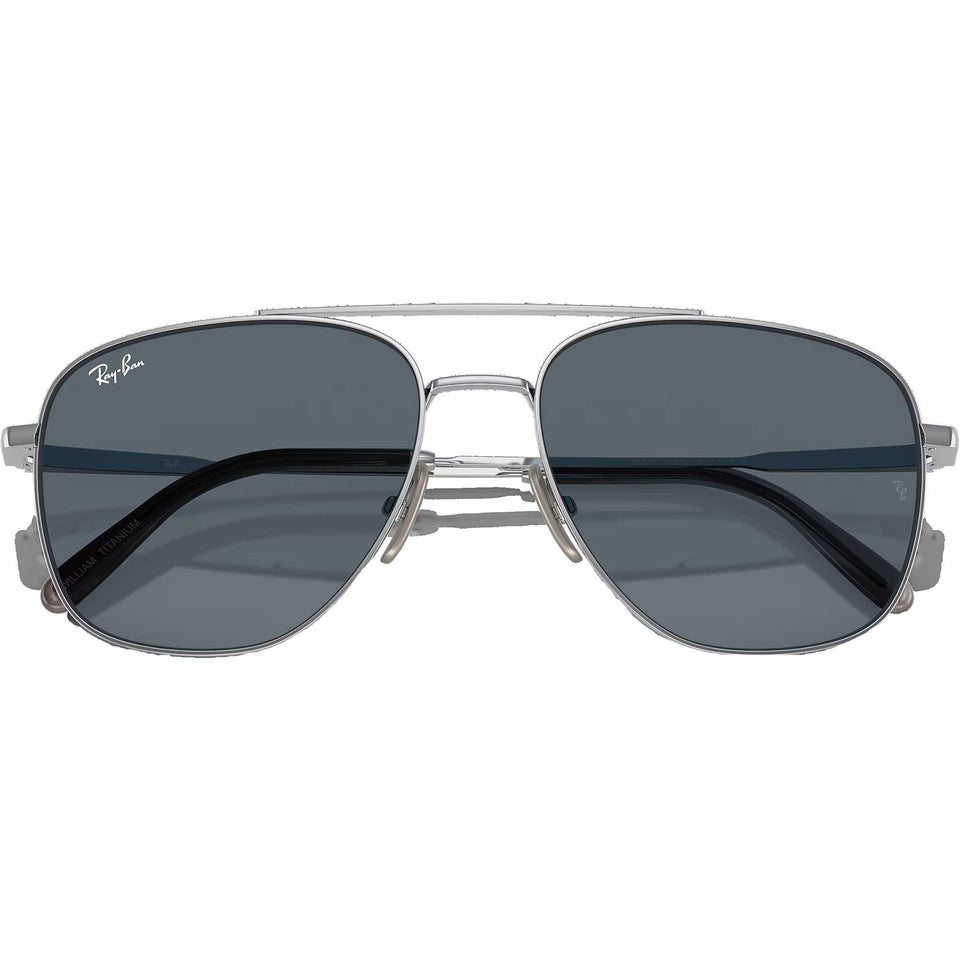 Ray-Ban WILLIAM Polished Silver Titanium With Blue Lenses