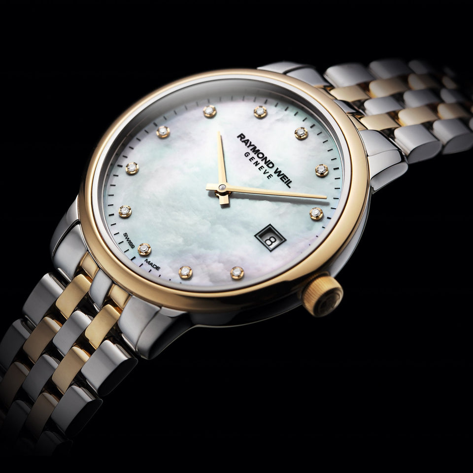Raymond Weil Ladies Toccata Classic 29mm Mother of Pearl Diamond Set Two-Tone Watch