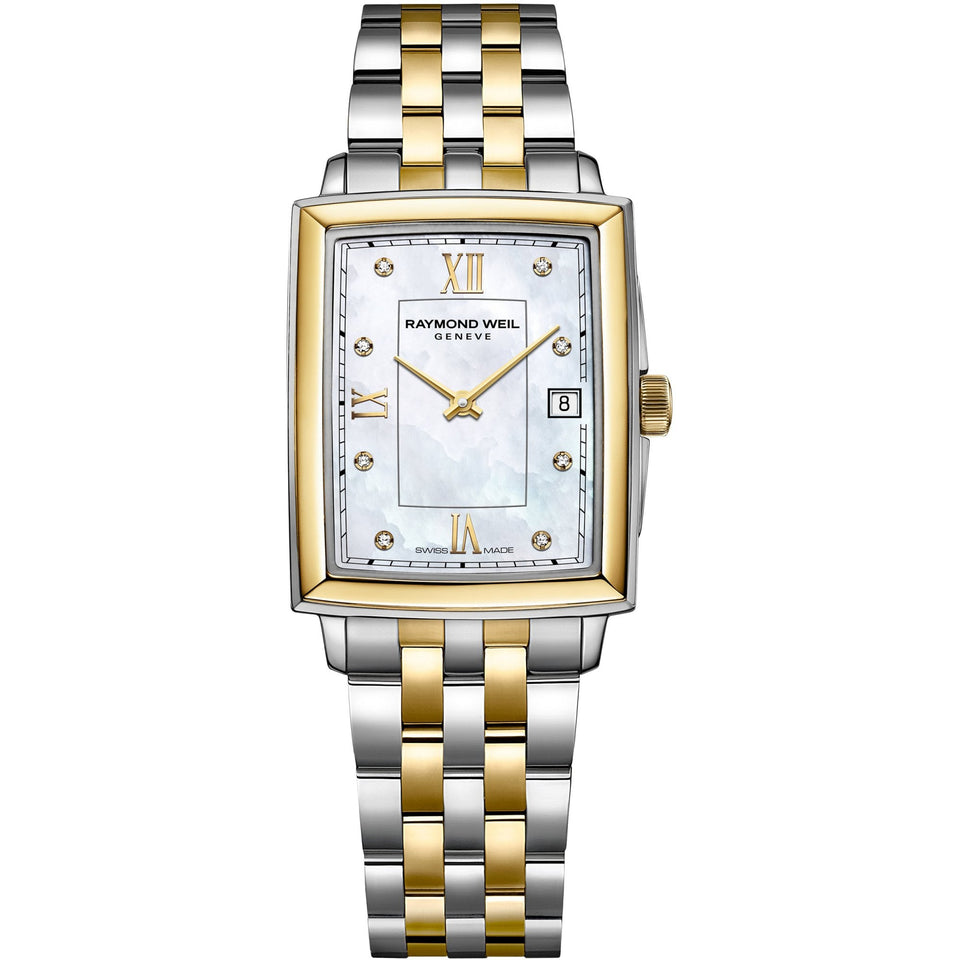Raymond Weil Ladies Toccata Square Diamond Set Mother of Pearl Dial 22mm Two-Tone Watch