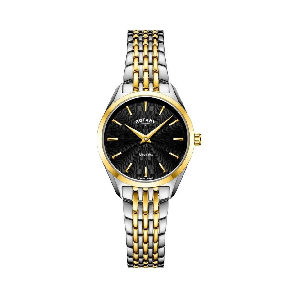 Rotary Ladies Ultra Slim Black Dial Two Tone Watch