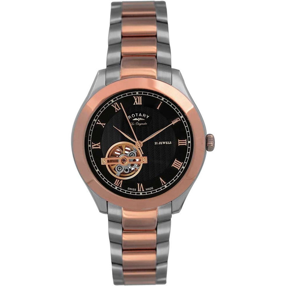 Rotary Men's Jura Two Tone Auto Part Skeleton Watch