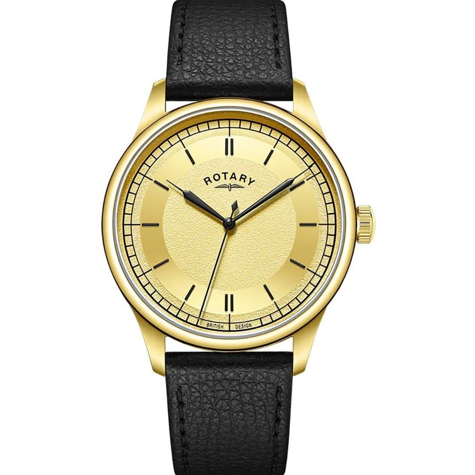 Rotary Men's Traditional Gold Dial Leather Strap Watch