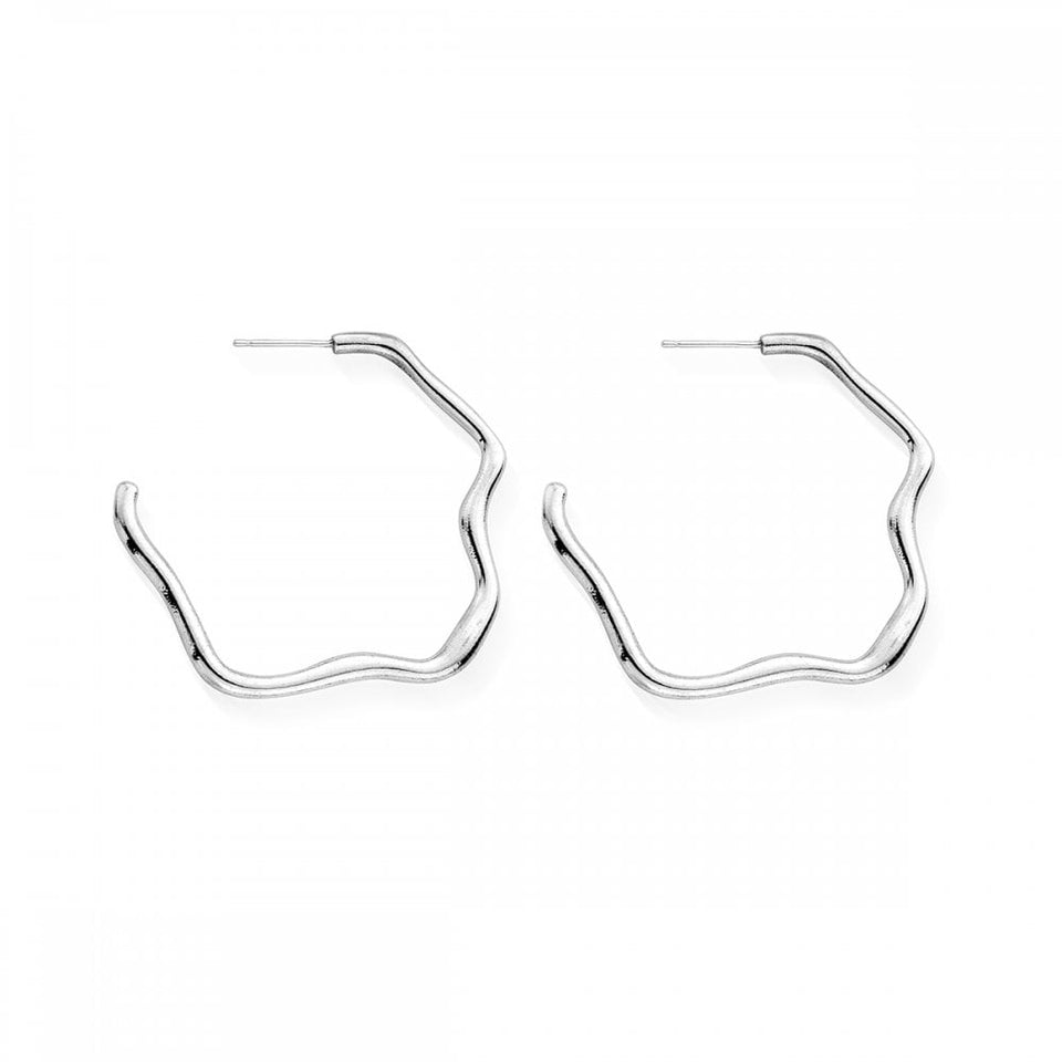 ChloBo Ladies Silver Large Dancing Waves Earring Hoops