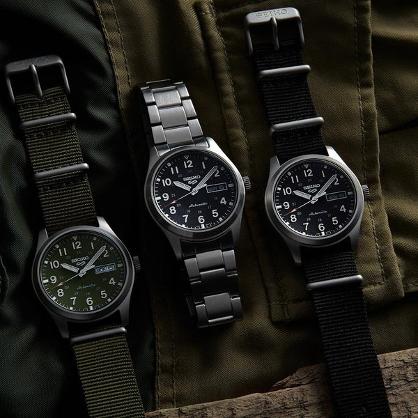 Seiko 5 Sports Men's Sports Military Field Black Dial Automatic Watch