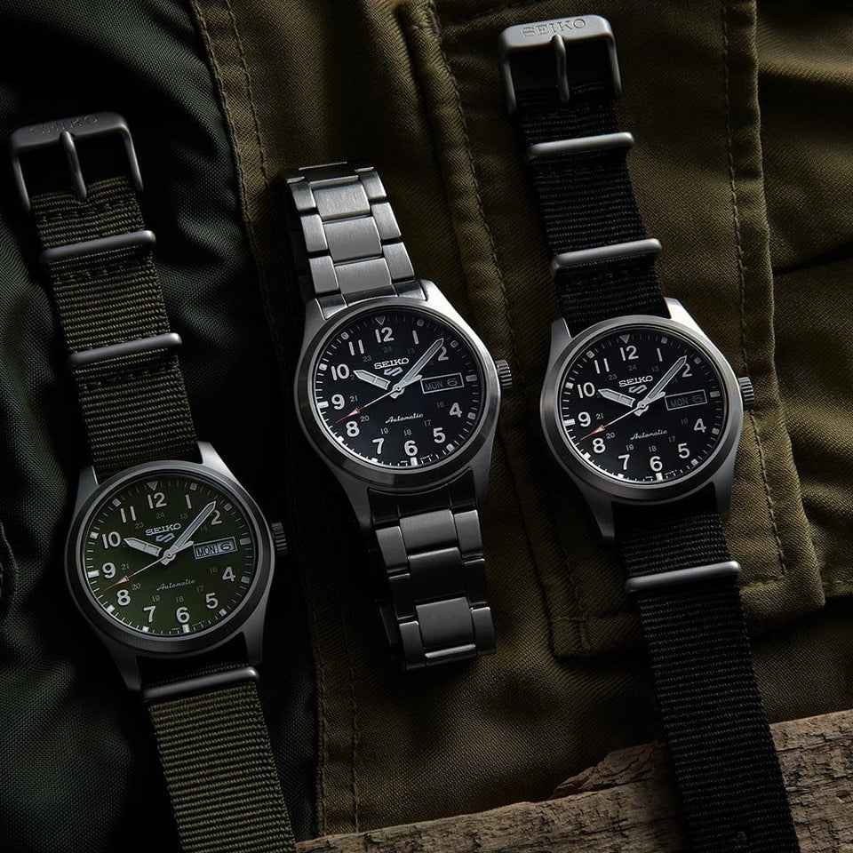 Seiko 5 Sports Men's Sports Military Field Black Dial Automatic Watch