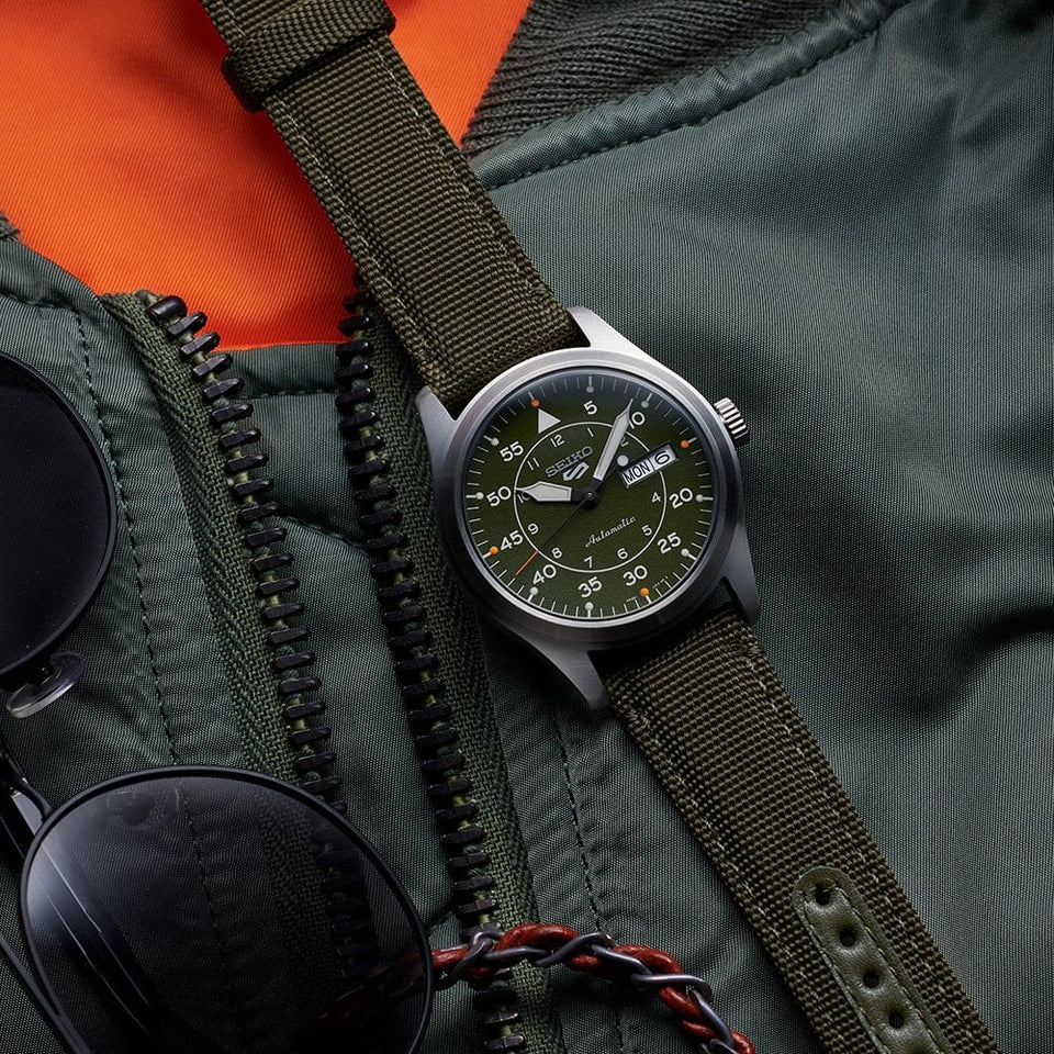 Seiko 5 Sports 'Flieger' 40mm Mechanical Watch | Green Dial