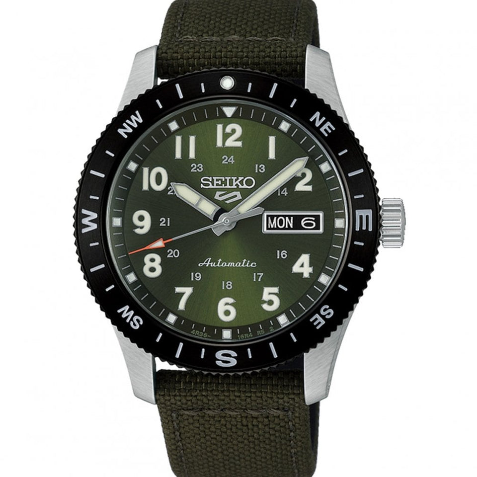 Seiko 5 Sports Men's Field In Fatigue Green Dial Nylon Strap Watch