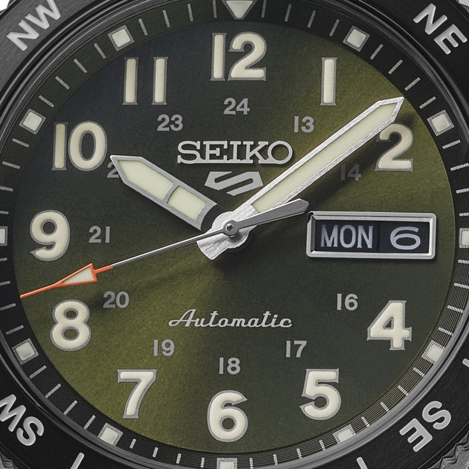 Seiko 5 Sports Men's Field In Fatigue Green Dial Nylon Strap Watch