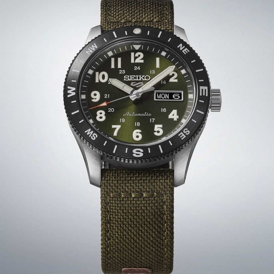Seiko 5 Sports Men's Field In Fatigue Green Dial Nylon Strap Watch