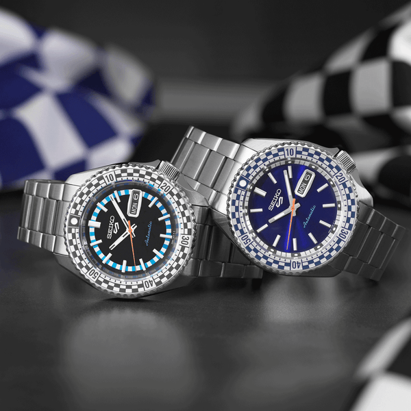 Seiko 5 Sports Men's Petrol Blue 'Checker Flag' Special Edition Watch