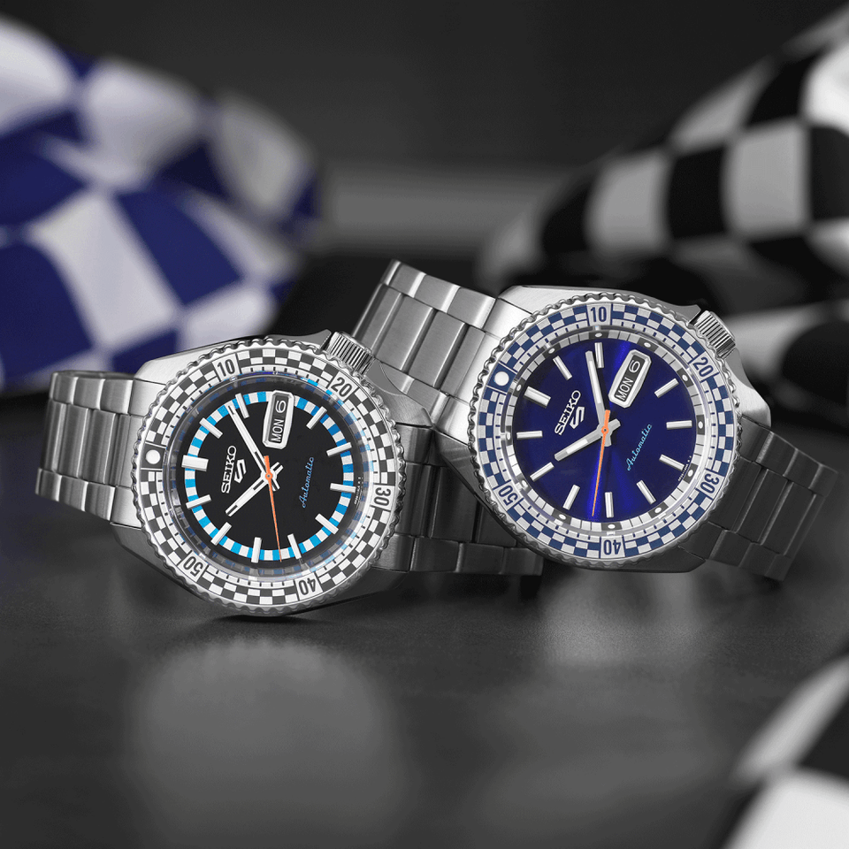 Seiko 5 Sports Men's Petrol Blue 'Checker Flag' Special Edition Watch