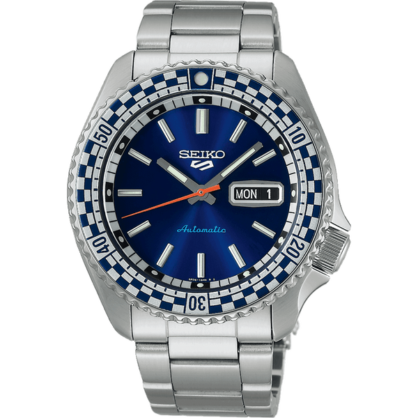 Seiko 5 Sports Men's Petrol Blue 'Checker Flag' Special Edition Watch