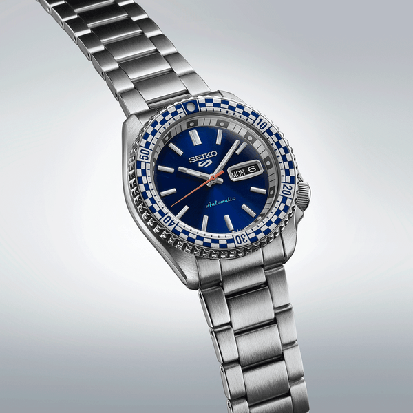 Seiko 5 Sports Men's Petrol Blue 'Checker Flag' Special Edition Watch