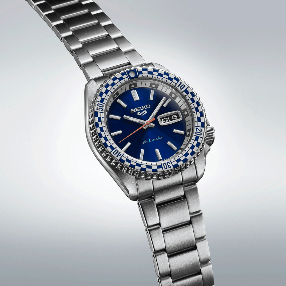 Seiko 5 Sports Men's Petrol Blue 'Checker Flag' Special Edition Watch