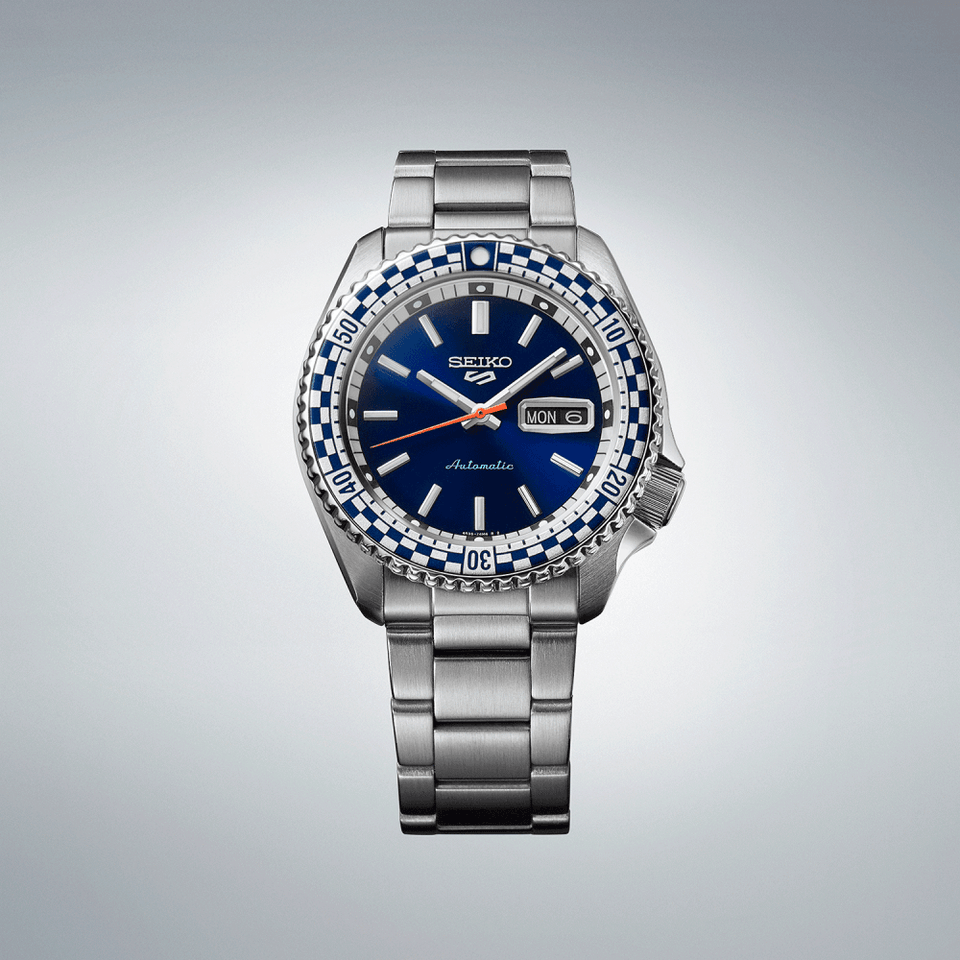 Seiko 5 Sports Men's Petrol Blue 'Checker Flag' Special Edition Watch