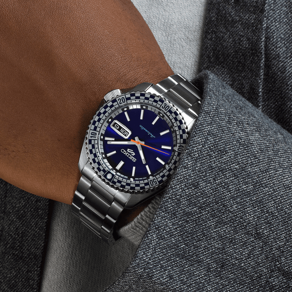 Seiko 5 Sports Men's Petrol Blue 'Checker Flag' Special Edition Watch