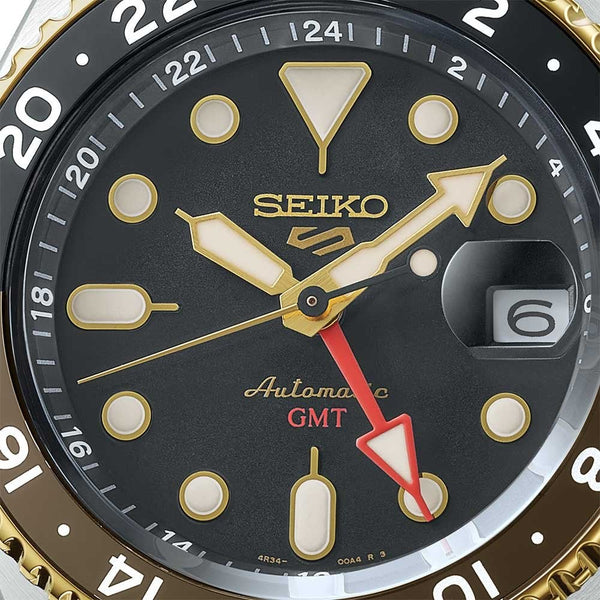 Seiko 5 Sports Men's Sports SKX GMT Mocha Leather Strap Watch