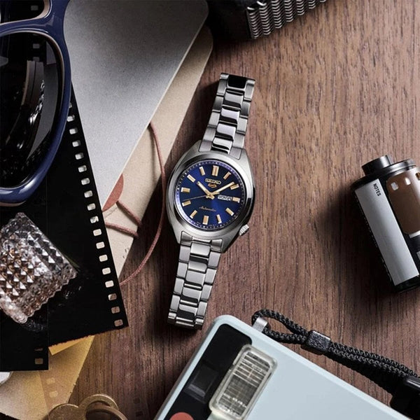 Seiko 5 Sports SNXS 'Hebitama' Denim Blue Dial Bracelet Watch