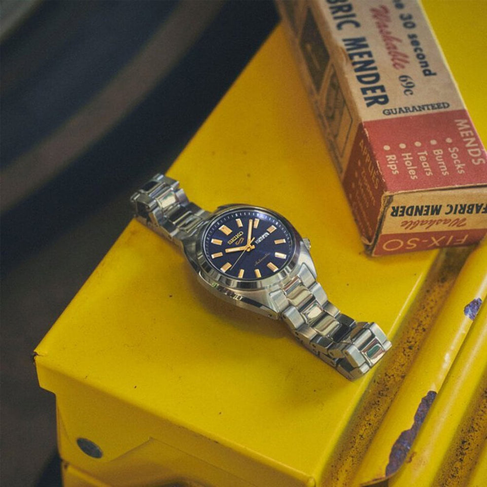 Seiko 5 Sports SNXS 'Hebitama' Denim Blue Dial Bracelet Watch