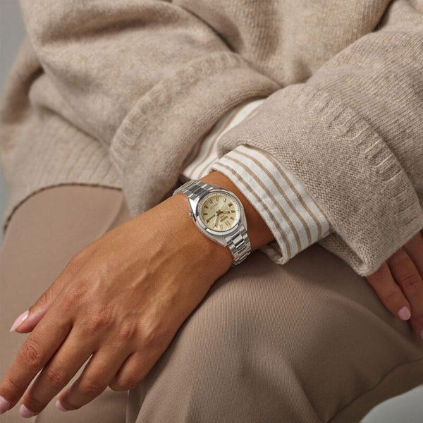 Seiko 5 Sports SNXS 'Hebitama' Double Cream Dial Bracelet Watch
