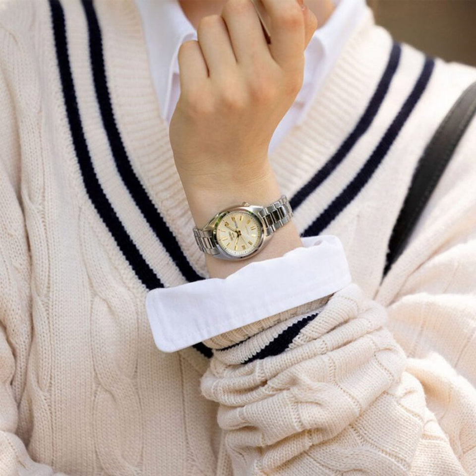 Seiko 5 Sports SNXS 'Hebitama' Double Cream Dial Bracelet Watch