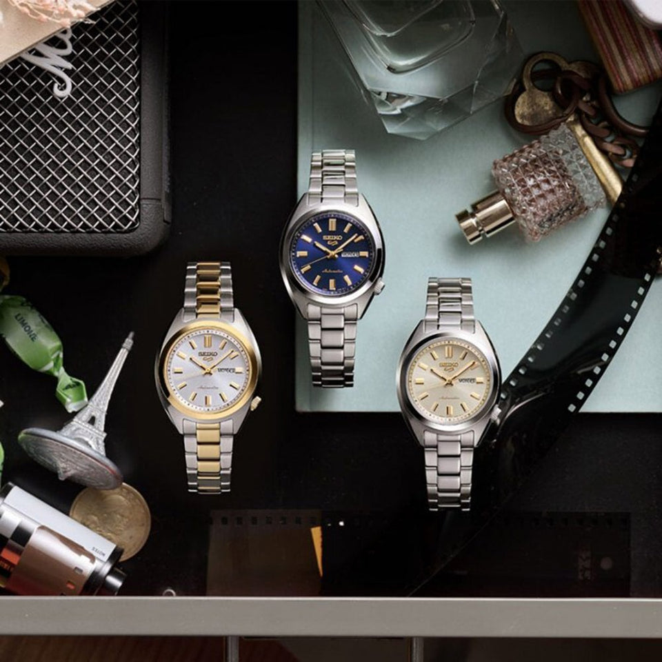 Seiko 5 Sports SNXS 'Hebitama' Double Cream Dial Bracelet Watch