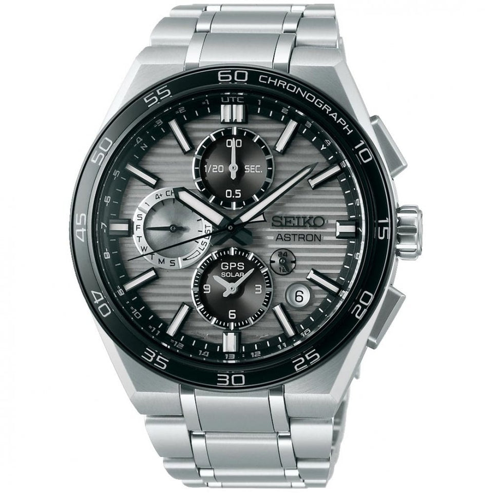 Seiko Astron Silvery Grey GPS Solar Dual-Time Chronograph Watch