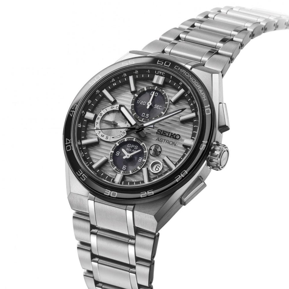 Seiko Astron Silvery Grey GPS Solar Dual-Time Chronograph Watch