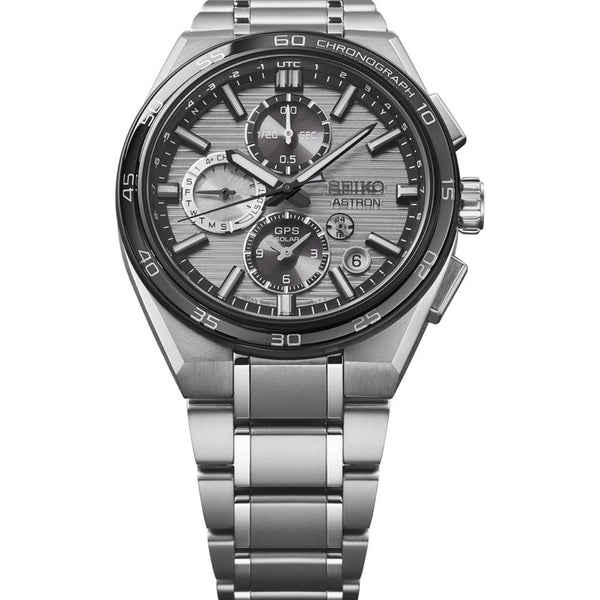 Seiko Astron Silvery Grey GPS Solar Dual-Time Chronograph Watch