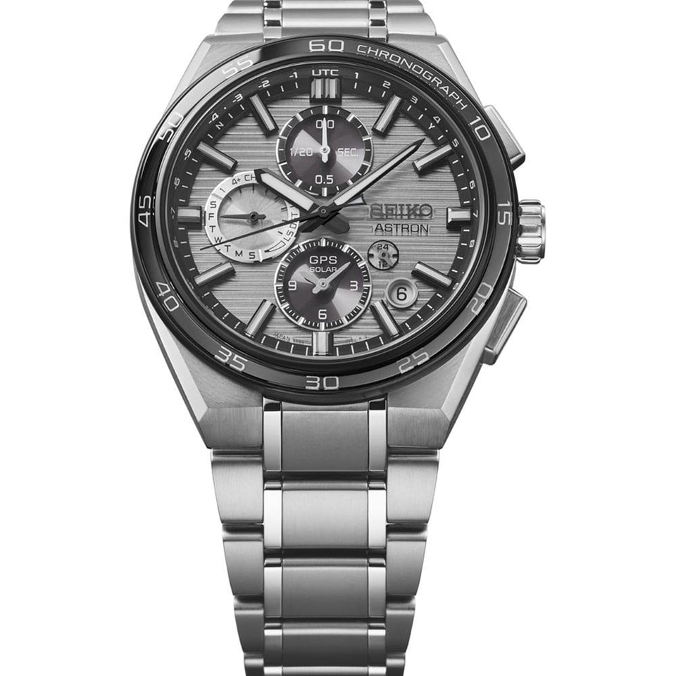 Seiko Astron Silvery Grey GPS Solar Dual-Time Chronograph Watch