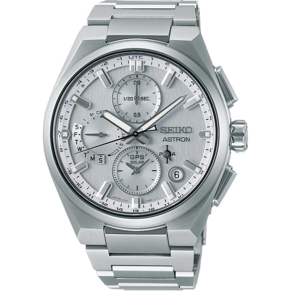 Seiko Astron Silvery White Dual-Time GPS Solar Chronograph Watch