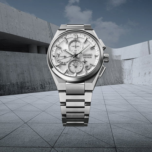 Seiko Astron Silvery White Dual-Time GPS Solar Chronograph Watch