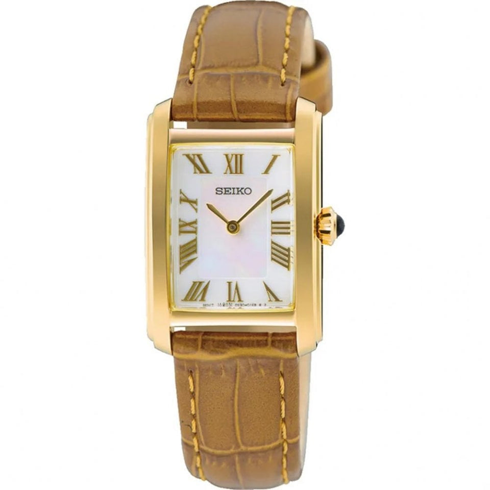 Seiko Ladies Caprice Classic Mother Of Pearl Brown Strap Watch